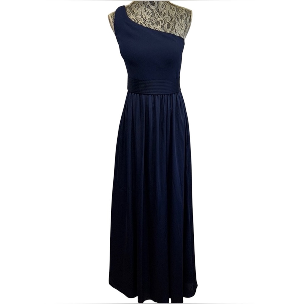 White by Vera Wang Blue One Shoulder Maxi Gown Formal Bridesmaid Dress Size 8